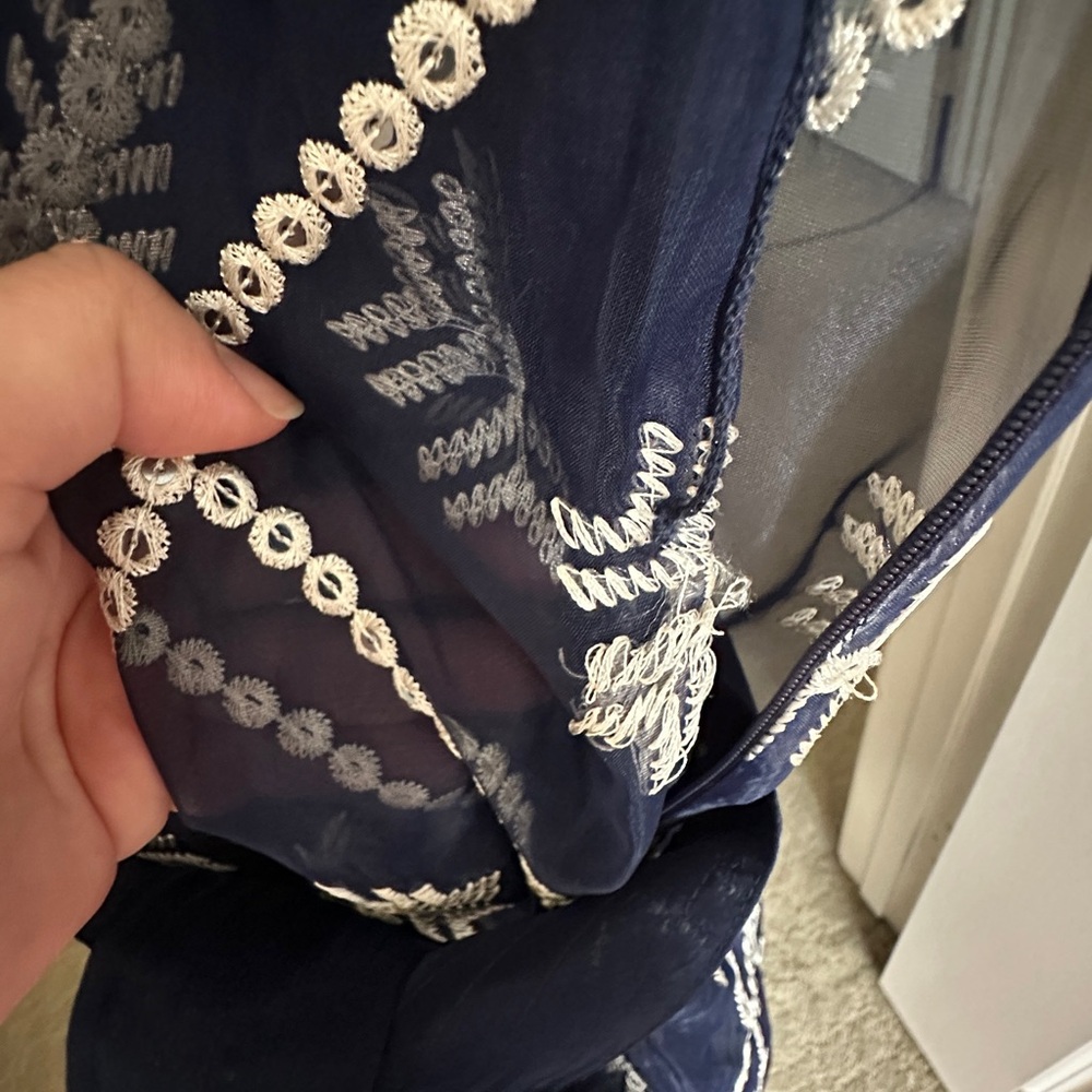 Karen Millen Navy Sheer Embroidered Top - Picture 4 of 4